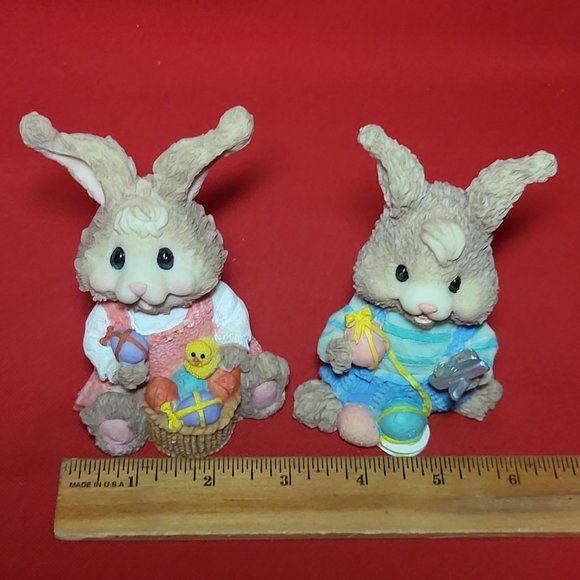 Ks Collection Sitting Happy Boy and Girl Bunny Rabbit Figurine - Picture 5 of 13
